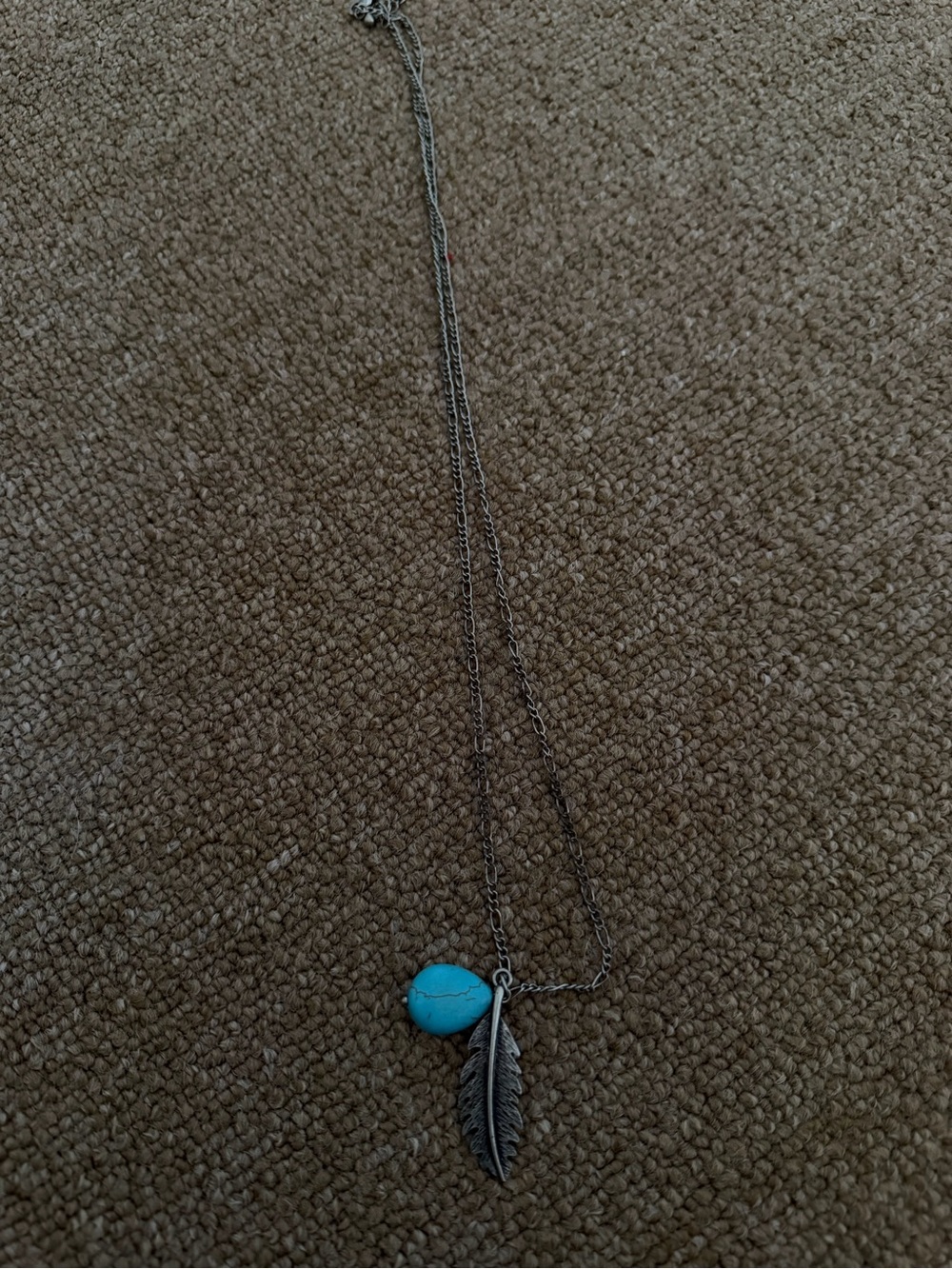 Turquoise Stone & Silver Feather Pendant Necklace - Women Jewelry